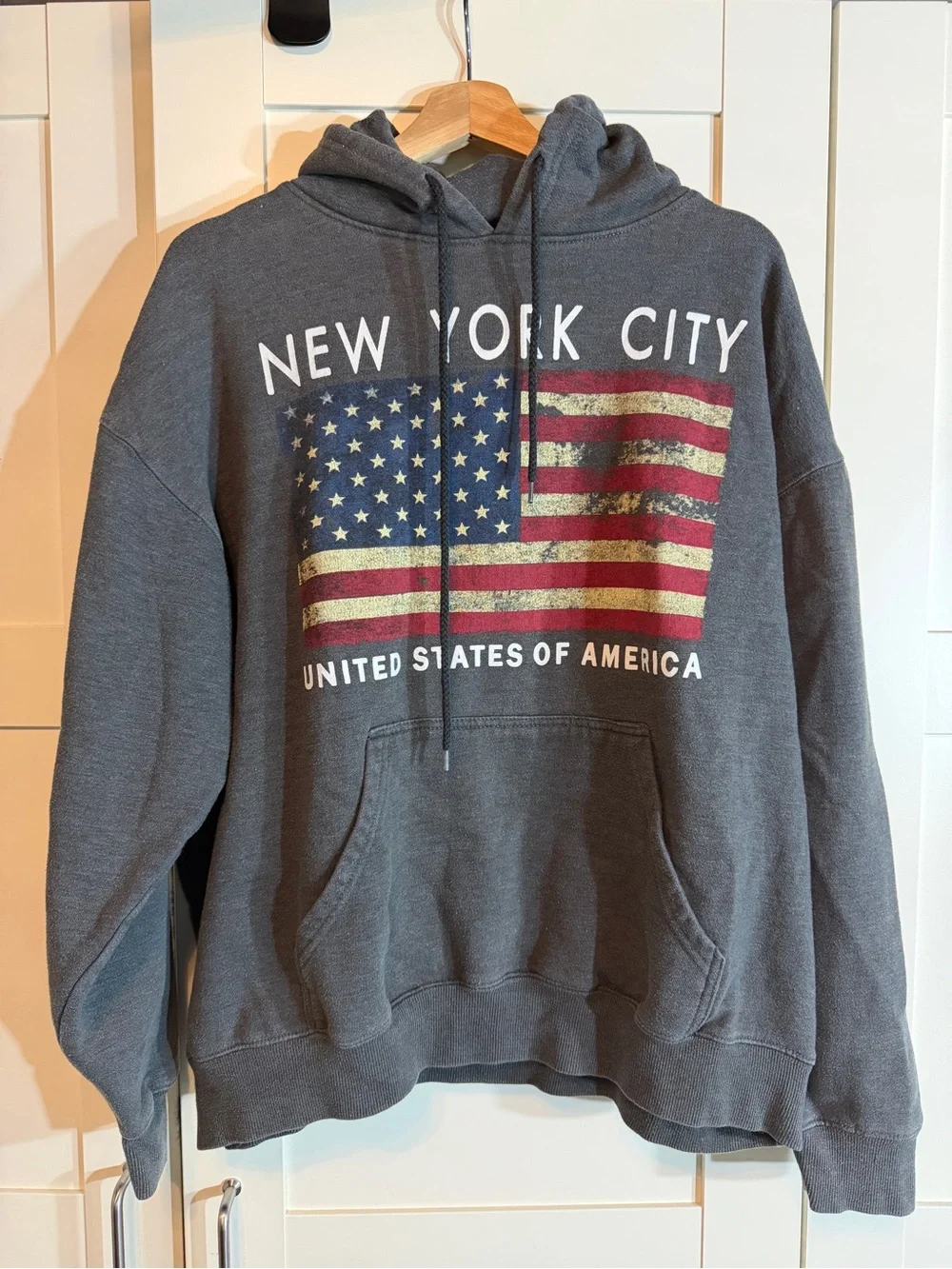 Charcoal Gray Crewneck Hoodie with Flag Graphic